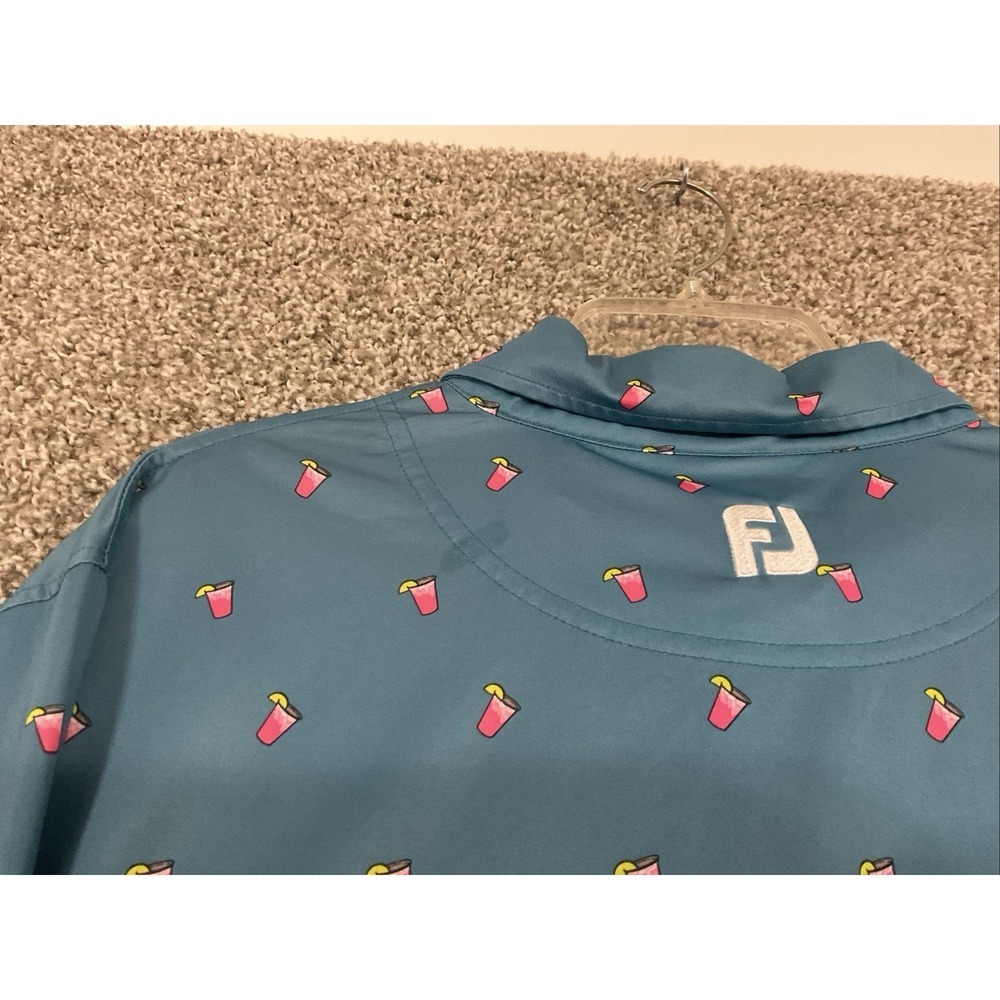 FootJoy FJ Golf Polo Shirt Men's Blue Cocktail Drink Hawaiian Print Polo Sz L - Picture 6 of 8